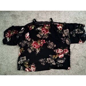 Roman's Short Sleeve Black Floral Blouse 5 XL (30W)